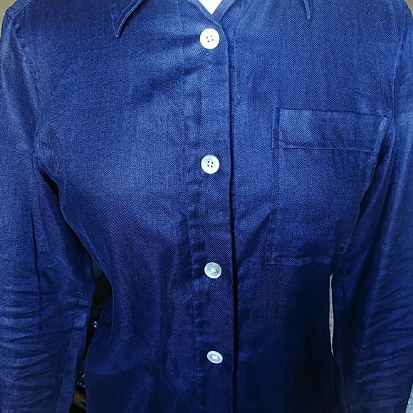 Ralph Lauren 100% Linen Button Down Shirt Navy S/M - Picture 2 of 7